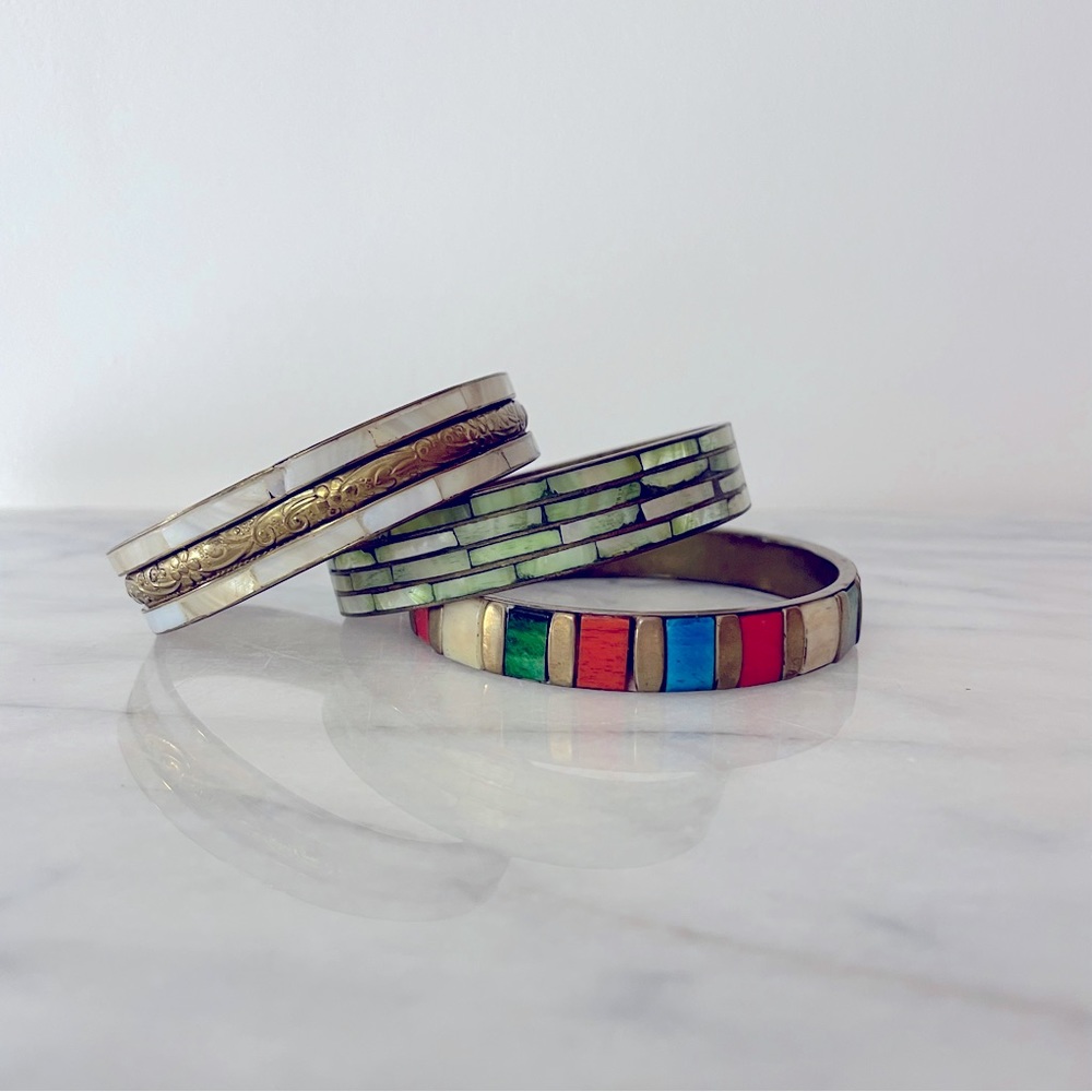 3 Stackable Vintage Brass Bangles - image 3